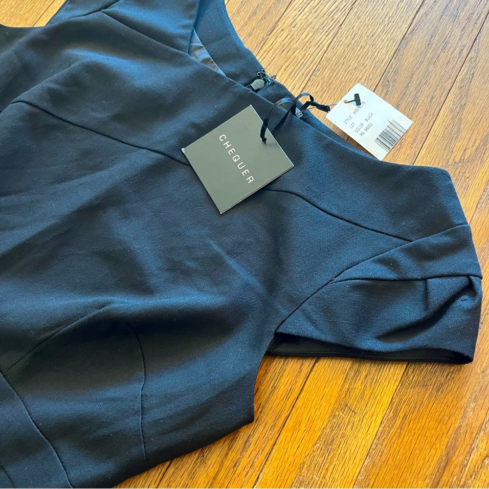 Chequer Classic Black Mini Dress Office/Night Out Tailored Cap Sleeves Size 8